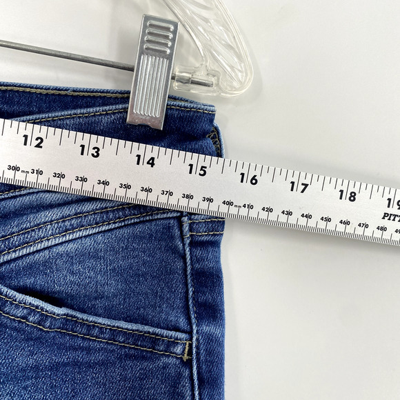 Kancan High Rise Flare Jeans Raw Hem Womens Sz 11/29 Blue Denim Front‎ Seam Boho - Picture 6 of 12